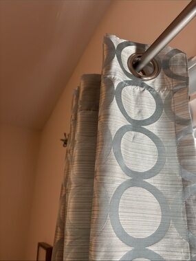 Pair Apt 9 Soft Green  with Circles and Shimmery Silver curtains each is 52 x 84